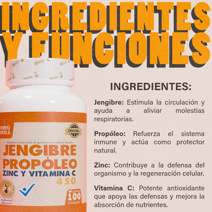 JENGIBRE + PROPÓLEO + ZINC + VITAMINA C