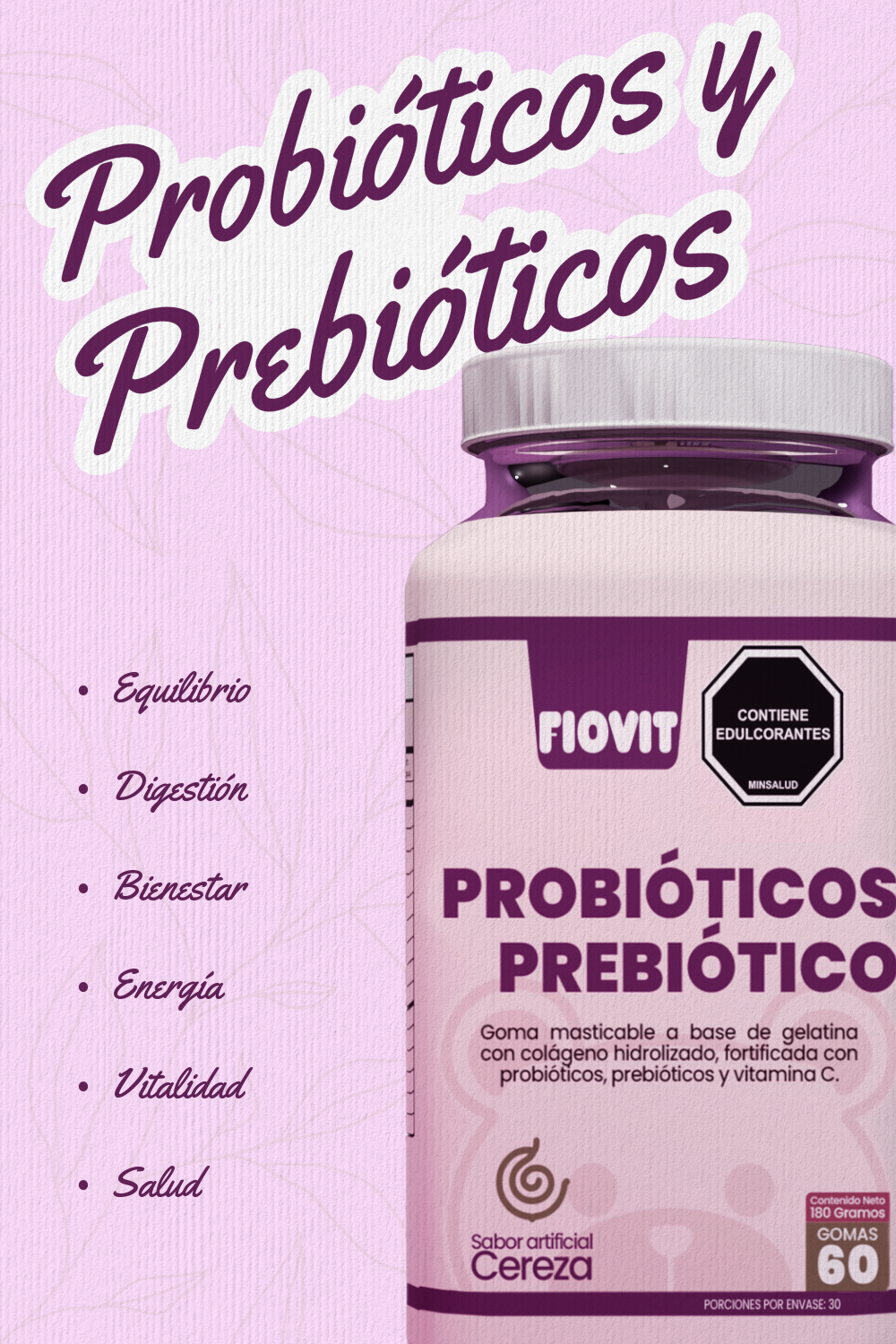 Probióticos Prebióticos Fiovit Vitaminas Gummies x60 Und