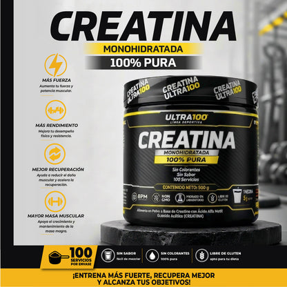 Creatina Ultra 100 Monohidratada 100% Pura - 500g | 100 Servicios